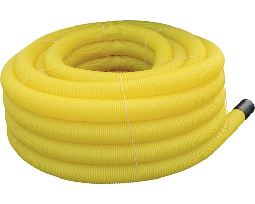 Tub drenaj ACO ondulat galben Ø 100 mm 50 m Țeavă de drenaj galbenă, rulată și fixată cu benzi de susținere.