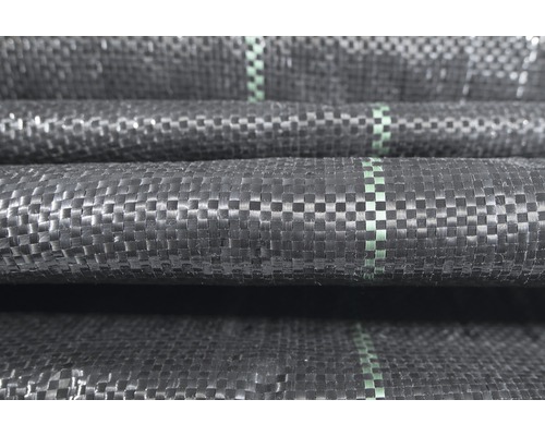 Țesătură de substrat 100g/m² FloraSelf® 1500 x 200 cm, neagră Prim-plan cu folie anti-buruieni rulată, cu marcaje