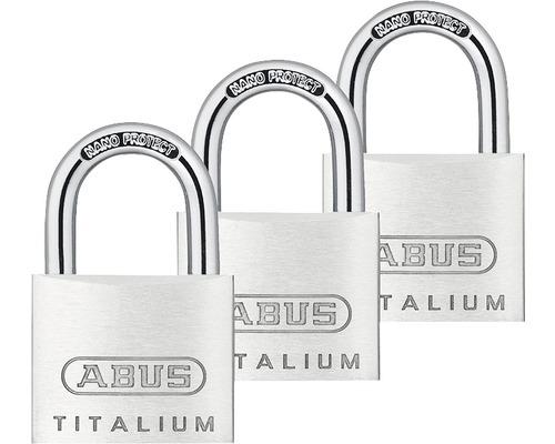 Lacăte aluminiu Abus Titalium 40mm, belciug Ø6,5mm, pachet 3 bucăți, 4 chei