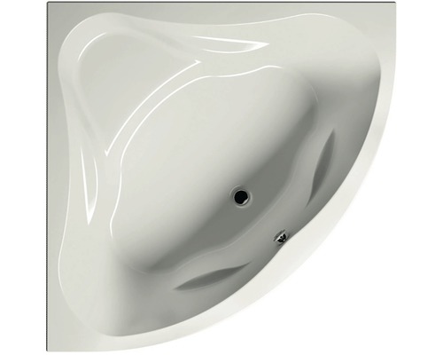 Cadă pe colț simetrică Riho Neo 150x150x47,5 cm acril alb BC3500500000000 Cadă de colț văzută de sus cu scurgere și preaplin