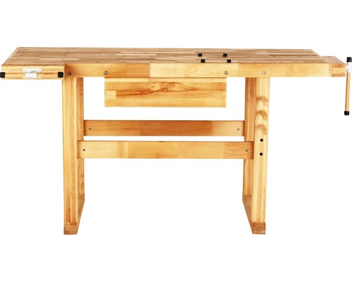 Banc de lucru din lemn cu sertar și menghină