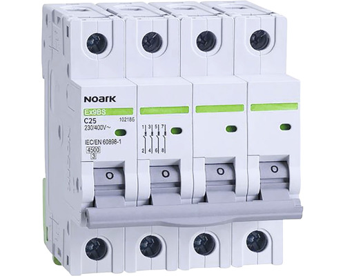 Disjunctor electric modular Noark 3P+N 25A 4,5kA, curbă C | HORNBACH