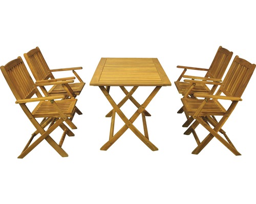 Set mobilier grădină/terasă Acacia Garden Place Cara 5 piese 4 locuri maro Set mobilier de grădină cu patru scaune cu brațe din lemn
