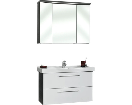 Set de baie cu dulap de bază pentru lavoar, lavoar și dulap cu oglindă