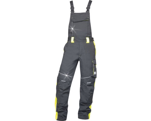 Pantaloni de lucru cu pieptar Ardon Neon din bumbac + poliester negru/galben, mărimea 56