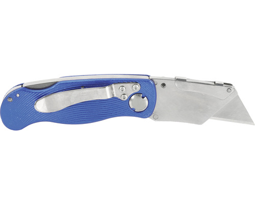 Cutter cu mâner albastru și lamă trapezoidală