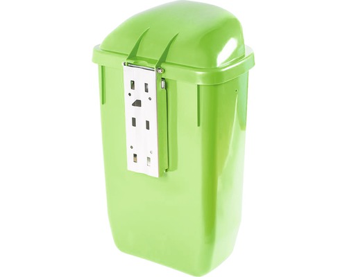 Coș de gunoi verde cu capac și suport de perete