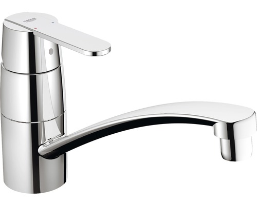 Baterie bucătărie monocomandă Grohe Get, cartuș ceramic 35 mm Grohe SilkMove, pipă tubulară pivotantă, crom