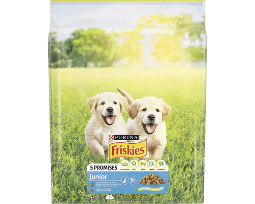 Hrană uscată pentru câini PURINA Friskies Junior cu pui și legume 2,4 kg