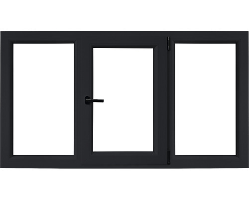 Fereastră PVC termopan ARON 4.0 5K 160x100 cm gri deschidere dublă fix+deschidere dublă dreapta+fix
