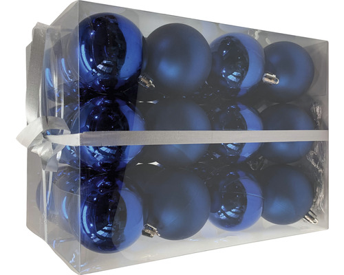 Pachet de globuri albastre de Crăciun în cutie transparentă