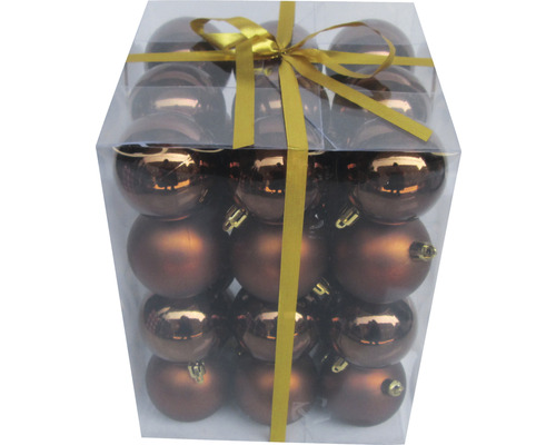 Set de globuri de Crăciun maro în ambalaj transparent cu fundă
