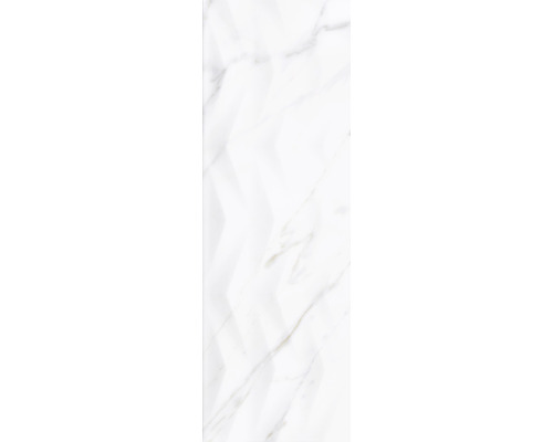 Placă albă cu aspect de marmură și model chevron.