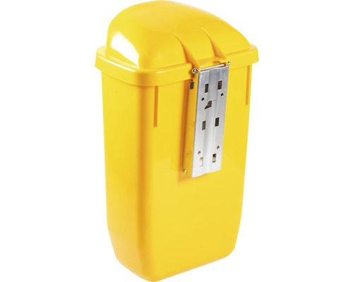 Coș de gunoi galben pentru montare pe perete cu capac și suport de montaj