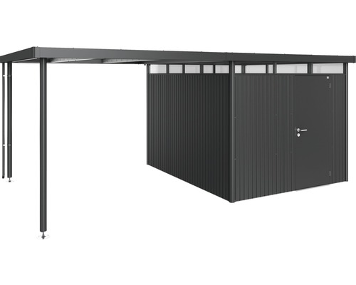 Copertină metalică pentru mașină cu magazie pentru depozitarea vehiculelor și a uneltelor