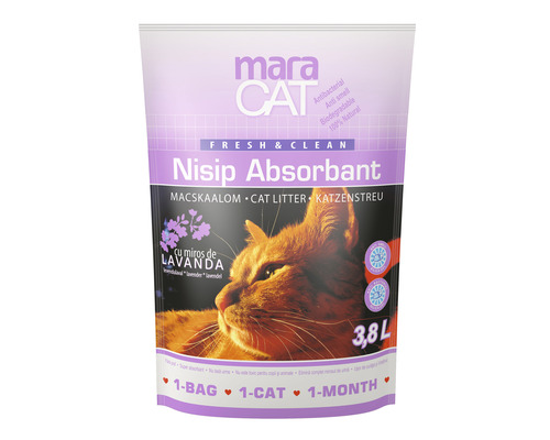 Nisip pisici Maracat Fresh&Clean cu lavandă 3,8 l Litieră pentru pisici Mara Cat cu parfum de lavandă, 3,8 litri