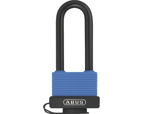 Lacăt alamă plastifiată Abus Outdoor Security 50mm, belciug lung Ø8mm, 2 chei, albastru