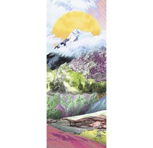 Ilustrație cu peisaj montan cu soare