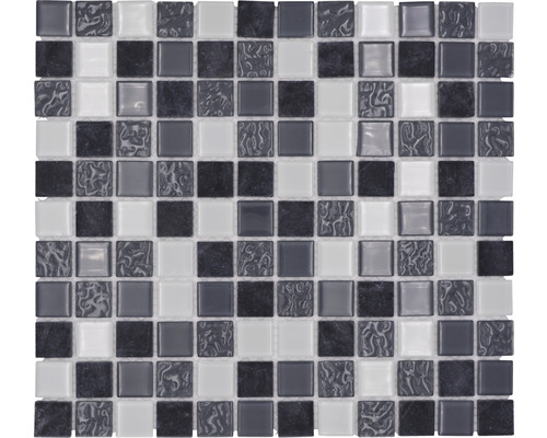 Mozaic sticlă-piatră naturală CM M422 gri-negru 30,2x32,7 cm Plăci de mozaic din sticlă și piatră pentru designul pereților și podelelor