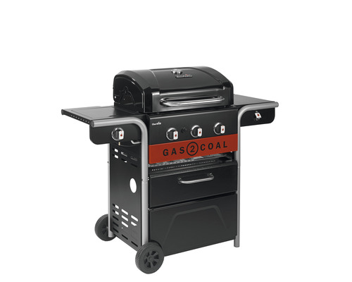 Grătar pe gaz cu funcție de cărbune, rafturi și roți