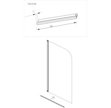 Desen tehnic al unei cabine de duș cu dimensiuni.