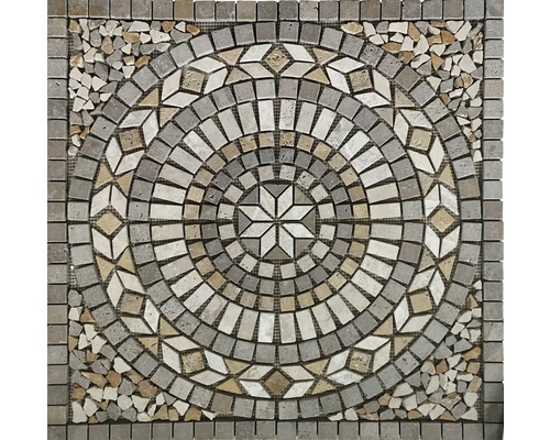 Decor mozaic Firenze, marmură și travertin pe plasă, 60x60 cm