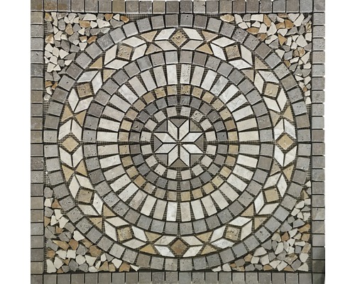 Decor mozaic Firenze, marmură și travertin pe plasă, 60x60 cm Placă de mozaic cu model rotund pentru interior