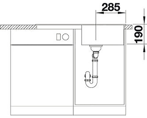 Desen tehnic al unui dulap de bază pentru chiuvetă cu dimensiuni