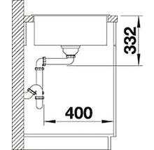 Desen tehnic cu o chiuvetă cu dimensiunile 400 și 332.