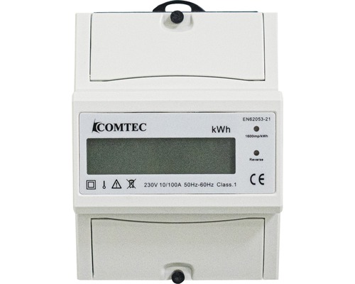 Contor electronic monofazat Comtec 10/100A, 4 module, pentru tablouri electrice cu șină DIN