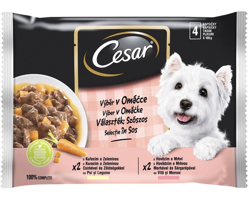 Hrană umedă pentru câini Cesar Selecții în sos, 4x100 g Cesar hrană umedă pentru câini, pachet mixt cu carne de pasăre și vită în sos, set de 4