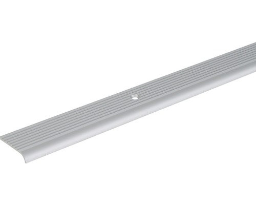 Protecție treaptă aluminiu Alberts 2000x23x5 mm, argintiu, eloxat Profil pentru muchie de treaptă din aluminiu, cu caneluri și orificiu de fixare