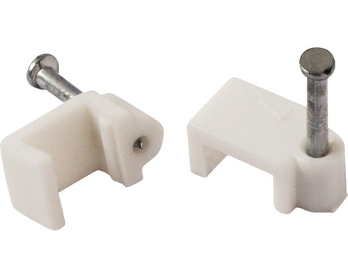 Cleme clips fixare cablu Strohm 4-7 mm, cu cui, 50 bucăți, culoare albă, pentru cablu plat Cleme clips fixare cablu Strohm 4-7 mm, cu cui, 50 bucăți, culoare albă, pentru cablu plat