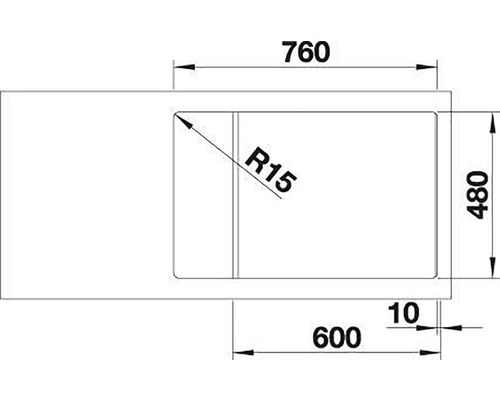 Desen tehnic al unei chiuvete cu dimensiuni.
