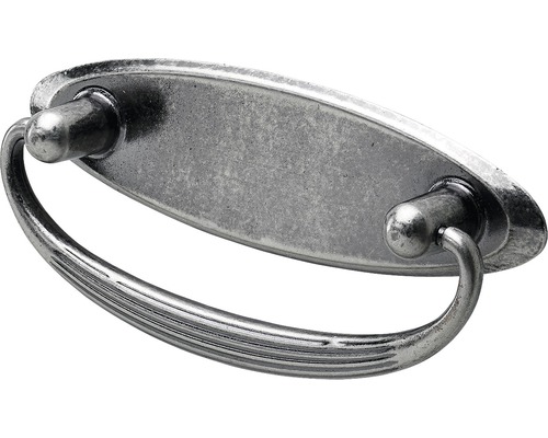 Mâner mobilă Hettich Antik & Retro 64/94 mm, cu inel trăgător, zamac argintiu brunat