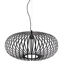 Lumină suspendată decorativă cu o abat-jour ovală deschisă, realizată din benzi metalice