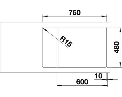 Desen tehnic al unei chiuvete cu dimensiunile 760 x 480 milimetri