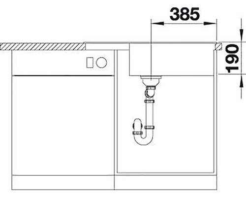 Desen tehnic al unei chiuvete cu dimensiunile 385 și 190.