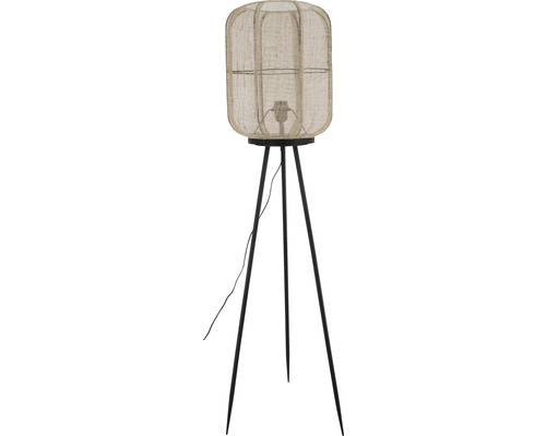 Lampă de podea cu trepied și abajur din fibre naturale