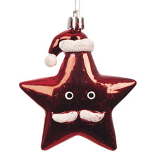 Ornament pentru brad stea cu căciulă de Moș Crăciun și față