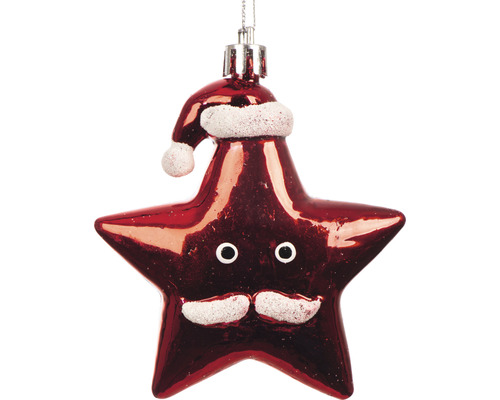 Ornament pentru brad stea cu căciulă de Moș Crăciun și față