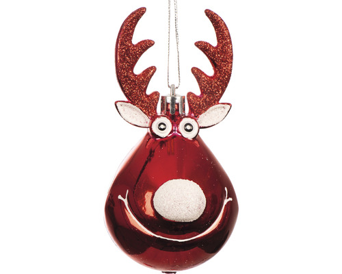 Ornament decorativ roșu de Crăciun pentru pom, ren cu coarne