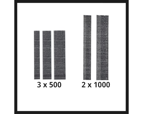 Fotografie cu trei plăci de mochetă de dimensiunea 500 și două plăci de mochetă de dimensiunea 1000.