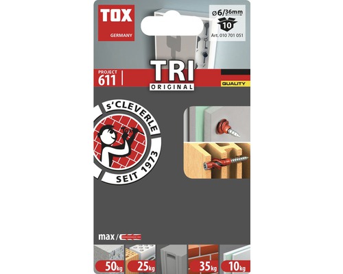 Dibluri TOX Tri Original, diametru 6 milimetri, lungime 36 milimetri, 10 bucăți
