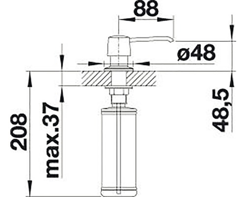 Desen tehnic al unui dozator de săpun cu dimensiuni