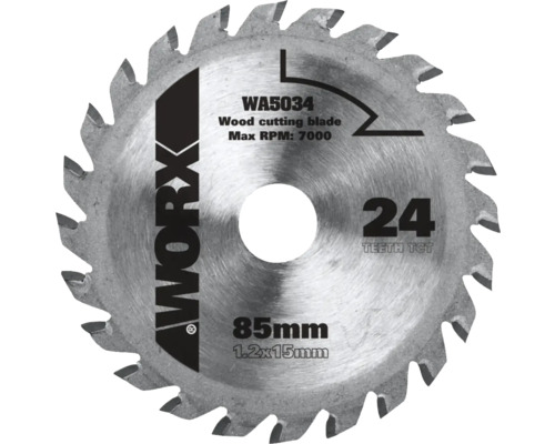 Disc debitare Worx Versacut Ø85x1,2x15 mm, 24 dinți din tungsten-carbid, pentru fierăstraie circulare mini