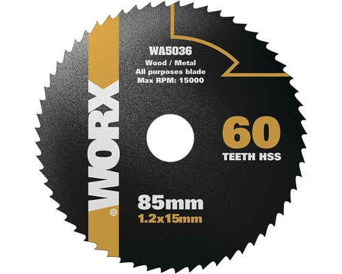 Disc debitare Worx Versacut Ø85x1,2x15 mm, 60 dinți, pentru fierăstraie circulare mini