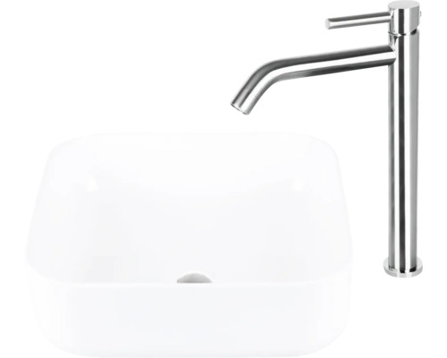 Lavoar ceramic pe blat cu baterie de lavoar din metal