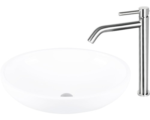 Lavoar ceramic cu robinet din oțel inoxidabil