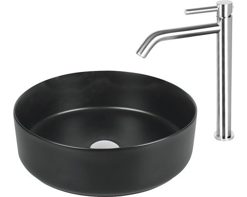 Chiuvetă neagră de blat cu robinet